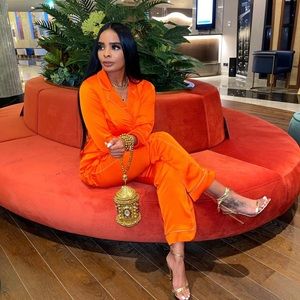 Two Piece Orange satin/silk outfit